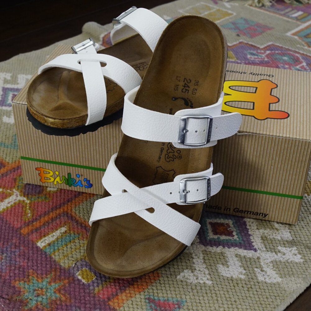 Birki's Nepal White  Genuine Leather German Sandals, Size 7